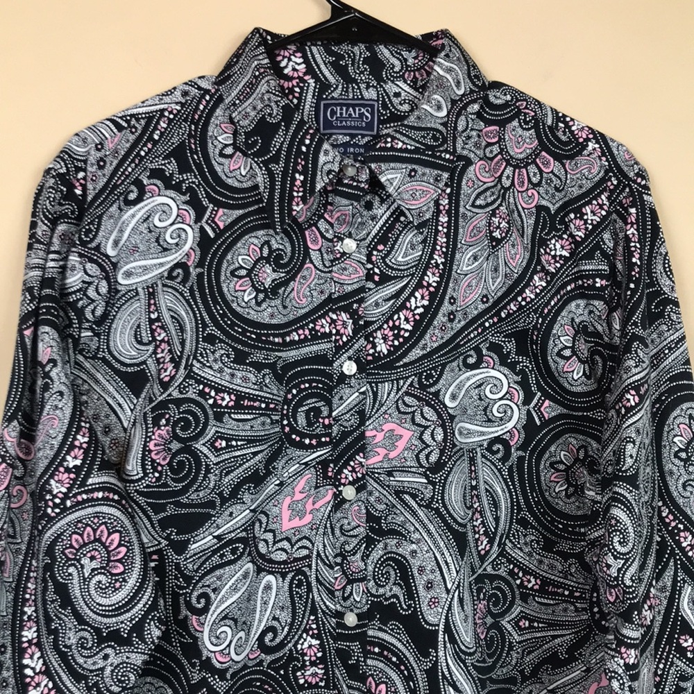 Chaps Classics Women’s No Iron Paisley Print Long Sleeve Button-Up Shirt - Picture 2 of 8